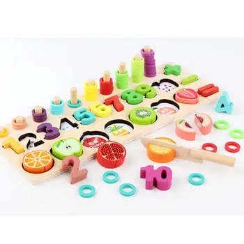 Trīs-In-One Bērniem Augļu Griešanas Numuru Apstiprināt Puzzle Board Rotaļlietas Bērnu Agrīnās Izglītības Koka Rotaļlieta Puzzle