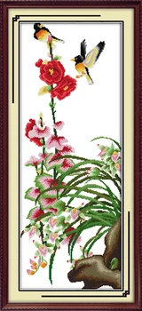 Prieks svētdiena H102H103H104H105 Mājas Apdare Sarkano Plūmju Rozā Orhideja Dzeltenās Krizantēmas Zaļā Bambusa Ziedu Cross Stitch komplekti