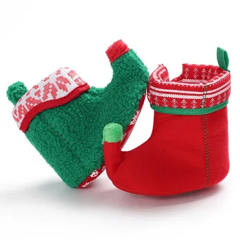 Jauki Jaunas ziemas Ziemassvētku Dizaina Sarkanu Bērnu Apavi Unikālo Siltu Zaļo Krāsu pirmais gājējs Zābaki Kokvilnas Bērnu apavi, mīkstās zoles