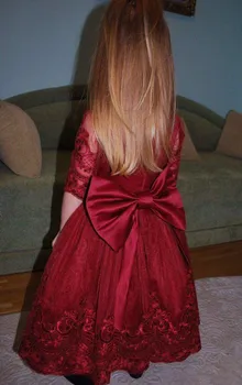 Vintage Vīnu Sarkanu Mežģīņu Meitenes Ziemassvētku Kleitas Meitenēm Sarkanā Dūre Komūniju Kleitas Priekšgala Atpakaļ Vintage Mežģīnes Meitenes Slavenība Dress