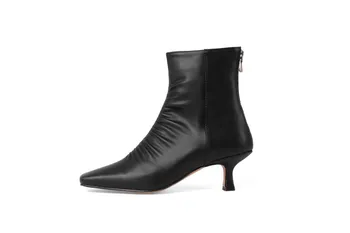 MLJUESE ir 2021. sievietes Potītes zābaki Govs ādas Ziemas īsās plīša Kvadrātveida Kājām Rāvējslēdzēju augstpapēžu kurpes sieviešu zābaki 40. izmēra