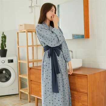 Ir 2021. Jaunu Japāņu Kimono Drukāt Pidžamas Komplekts Sieviešu Zaudēt Rudens Drēbes ar garām Piedurknēm Ziedu Sleepwear Ikdienas Apģērbu Meitenēm Yukata